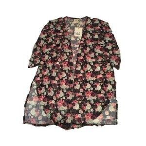 NWT Grace & Emma coverup Women Medium black sheer floral kimono wrap Cottagecore